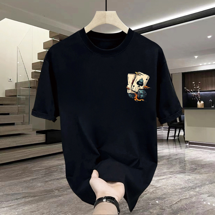 重ポンド潮牌純綿プリント男性半袖tシャツ2025新型夏ファッションカジュアル丸襟tシャツ|undefined