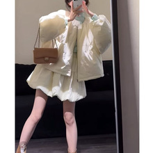 深冬装小个子穿搭一整套韩系气质小香风棉服外套休闲裤三件套装女