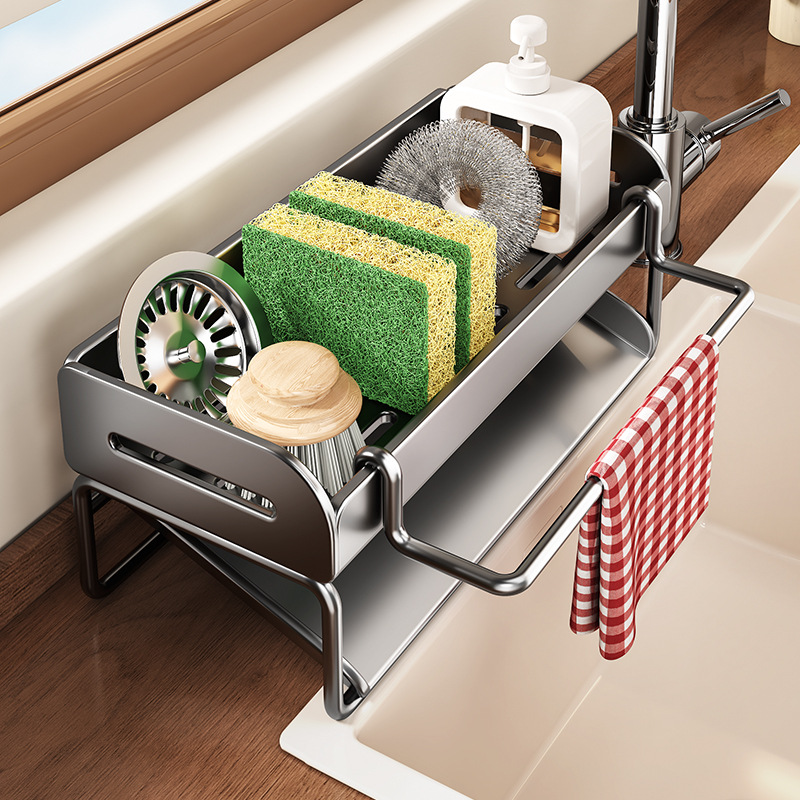 Kitchen Sink Rack Countertop Drain Rack Multi-Functional Dish Storage Rack Sink Sink Rack Rag