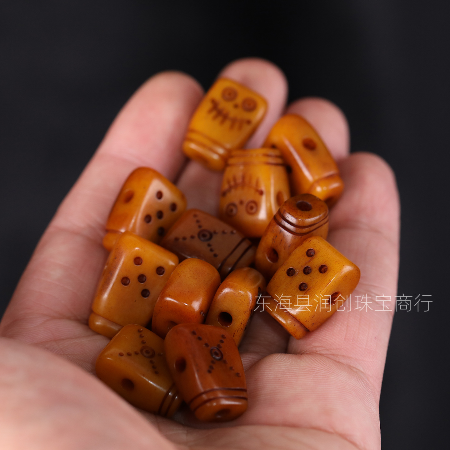 Xizang-style yak bone carved "A-Dai" six-character three-way bead DIY Buddhist bead accessories for bracelets and hand chains