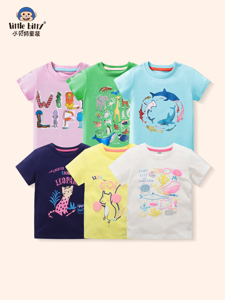 25 years summer children's short-sleeved T-shirt cartoon boys and girls cartoon children's T-shirt multi-piece cotton top short-sleeved summer