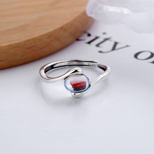 Yunchaoxuan S925 sterling silver Korean style ladylike spiral pattern ring with blue moonstone all-match open ring for women