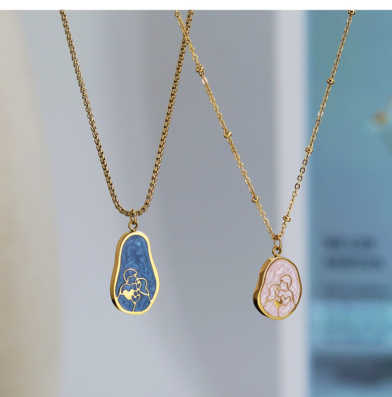 Retro Portrait Titanium Steel Enamel Pendant Necklace 1 Piece