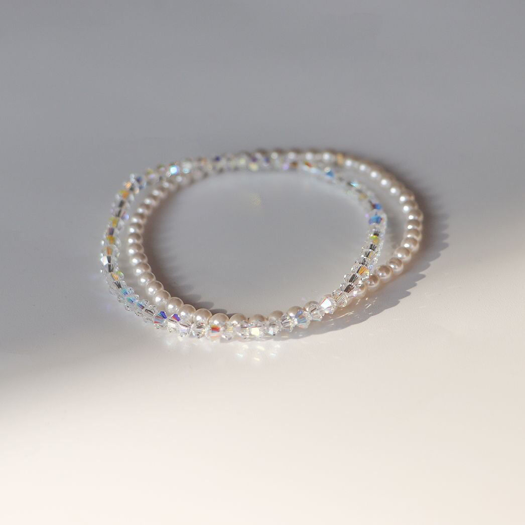 Super Bright Rare Very Fine Crystal Pearl Bracelet Bracelet Light Luxury Texture Stacked Simple Homemade for Girls