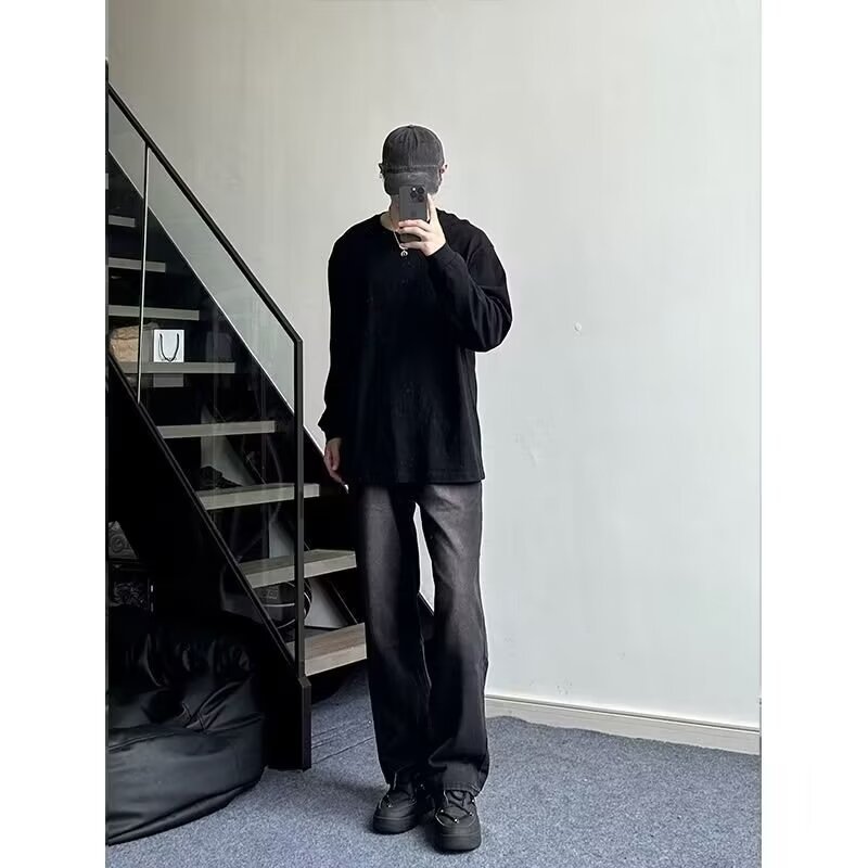 2024 primavera y otoño jeans estadounidenses hombres lavados y desgastados moda retro moda moda alta calle jeans rectos sueltos