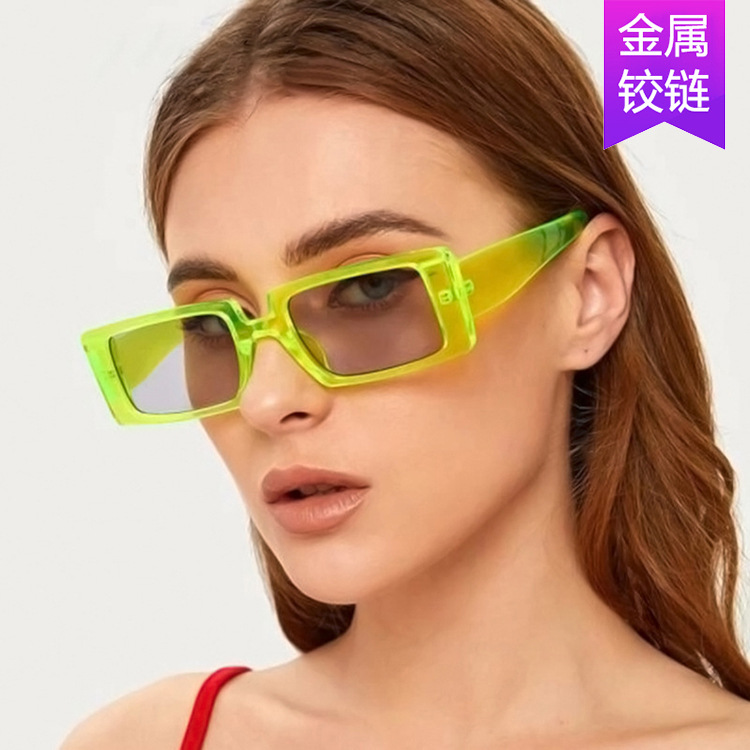 Cross-border supply of fluorescent green square sunglasses ladies 2020 New Fashion Street show sunglasses