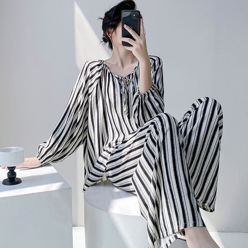 棉绸睡衣家居服慵懒国风睡衣女夏季圆领空调服百搭|undefined