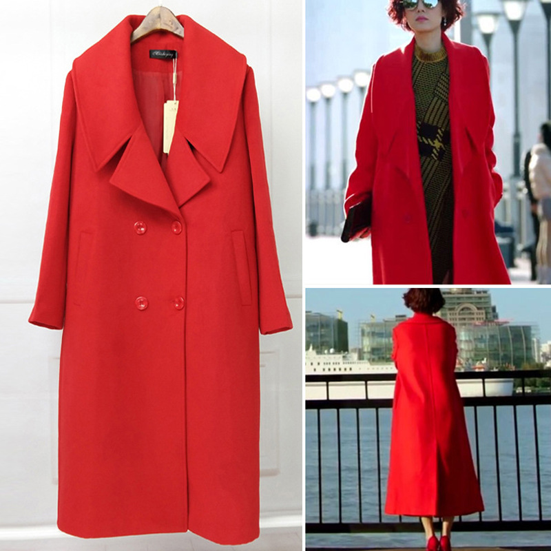 现货罗子君明星同款毛呢大衣女加肥加大 罗子君明星同款毛呢大衣