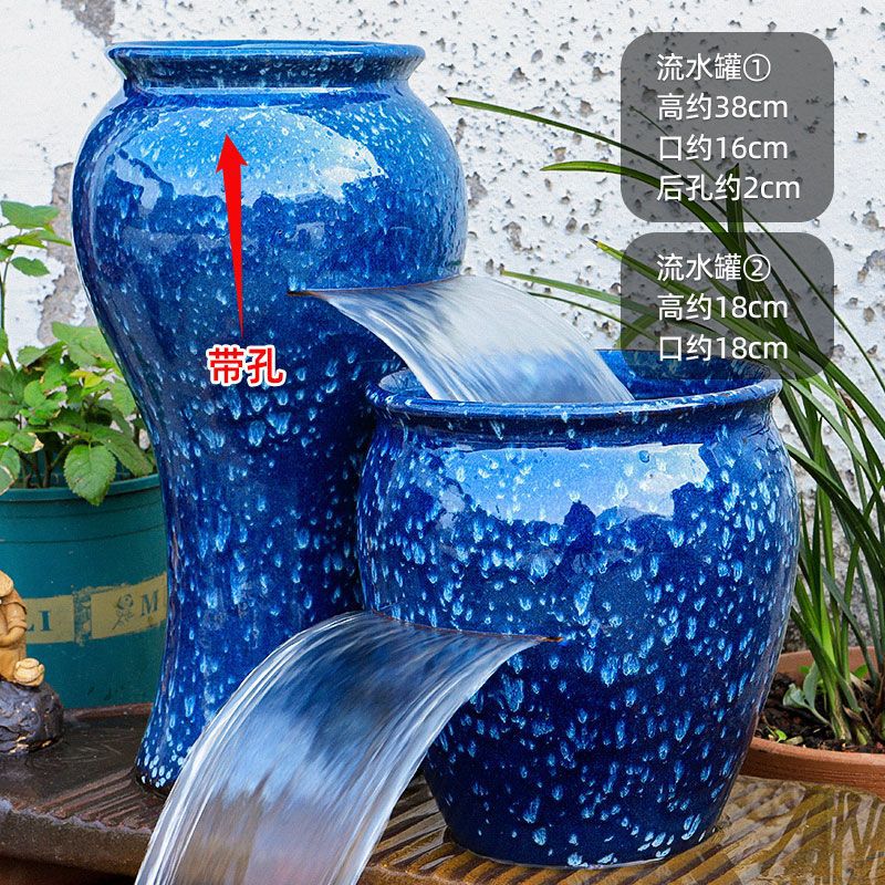 古法陶瓷循环水养鱼造景陶罐鱼缸过滤器鱼池全套生态流水瀑布摆件|undefined