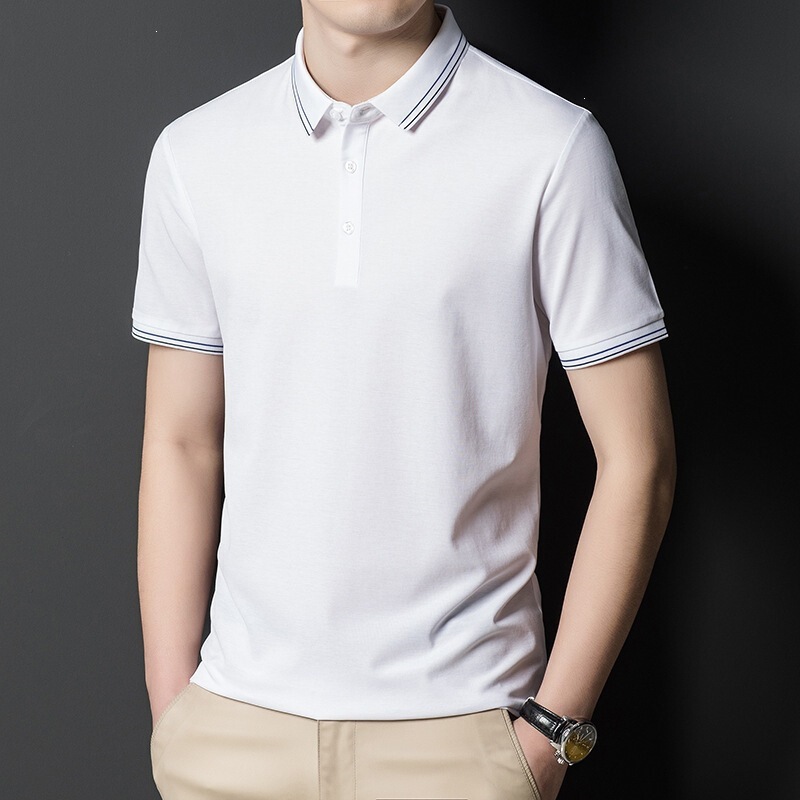Brand Summer Men's Silk T-Shirt Short-Sleeve Business Casual Comfortable Poio Shirt Thin Style Middle-Aged Dad's Top