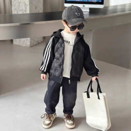 9727儿童轻薄棉衣2025冬季新款男童短款校园神器夹克学生黑色外套