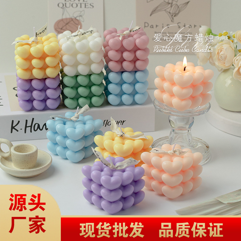 Love Cube Velas de aromaterapia Tanabata Día de San Valentín Día de San Valentín Sensación de la atmósfera hecha a mano Regalo de la fragancia geométrica Decoración interior