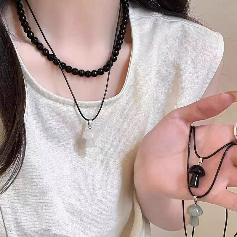 Подвеска в виде гриба из натурального камня, простое ожерелье, разноцветный стиль, универсальный дизайн, ниша, стильная обычная цепочка для женщин