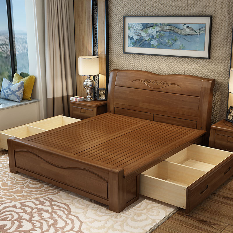 Solid wood bed 1.8 m 1.5 m master bedroom bed double bed Chinese economical storage high box bed box frame solid wood bed Solid wood bed 1.8 m 1.5 m master bedroom bed double bed Chinese economical storage high box bed box frame solid wood bed