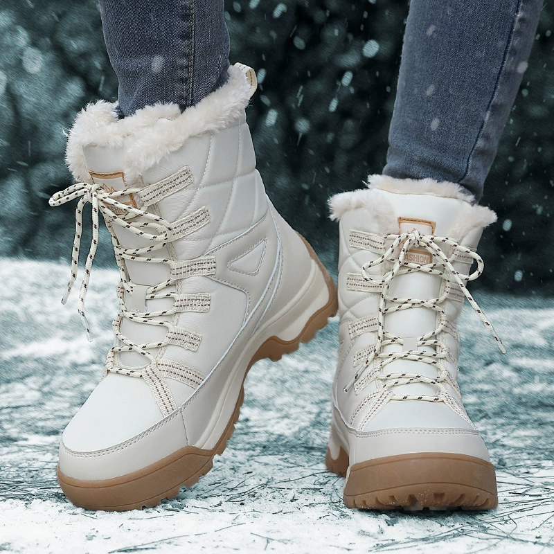 Женские зимние сапоги, высокие сапоги из утолщенного плюшевого хлопка, износостойкие, ветрозащитные, спортивные, уличные, женские сапоги больших размеров