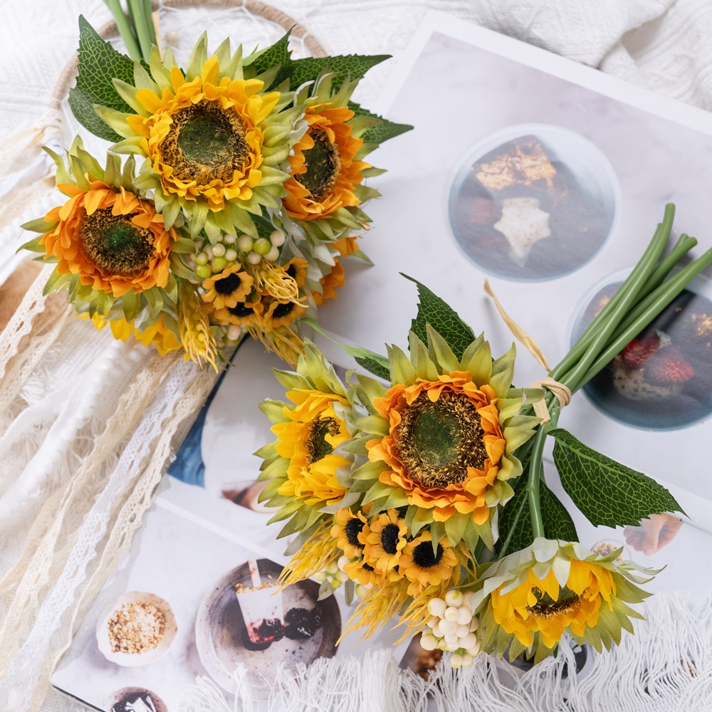 Recommended sunflower wholesale fake flower supplier, bunch of artificial flowers, silk flowers, wedding celebration, export, home decoration GF13396