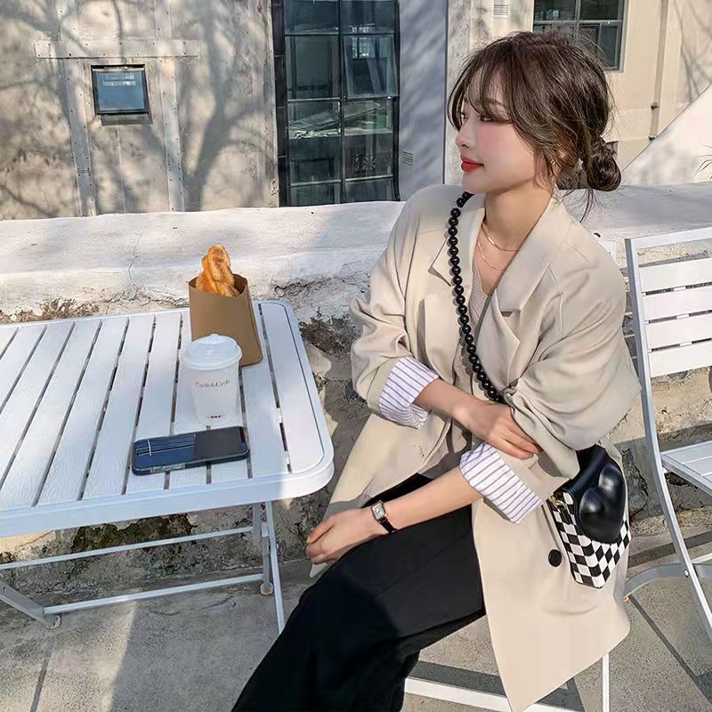 Blazer corto informal de estilo holgado, primavera/otoño 2025, versión coreana, traje para mujeres de baja estatura. Chaqueta de diseño elegante._voghion.com