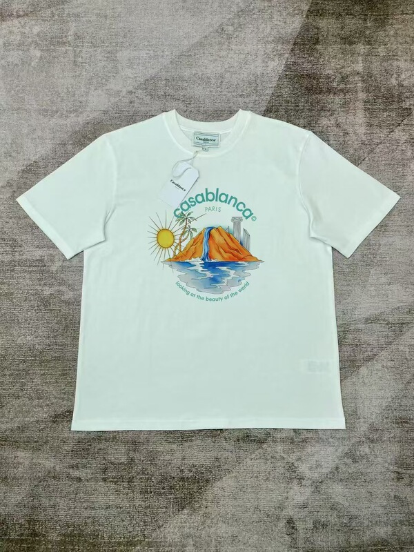 【260g】カサブランカプリント トレンド個性柄 メンズ レディース ゆったり半袖Tシャツ|undefined