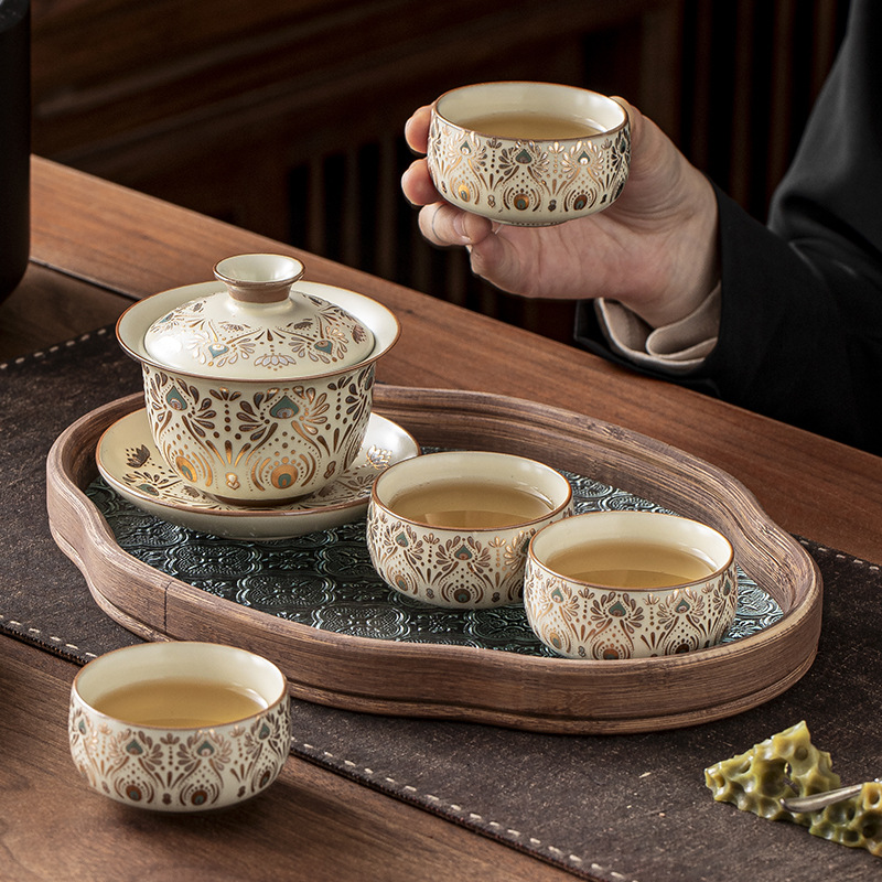 Ru窑 cubierta taza de té kung fu set de té casero taza de té personal especial de alta calidad tres taza de té cubierta