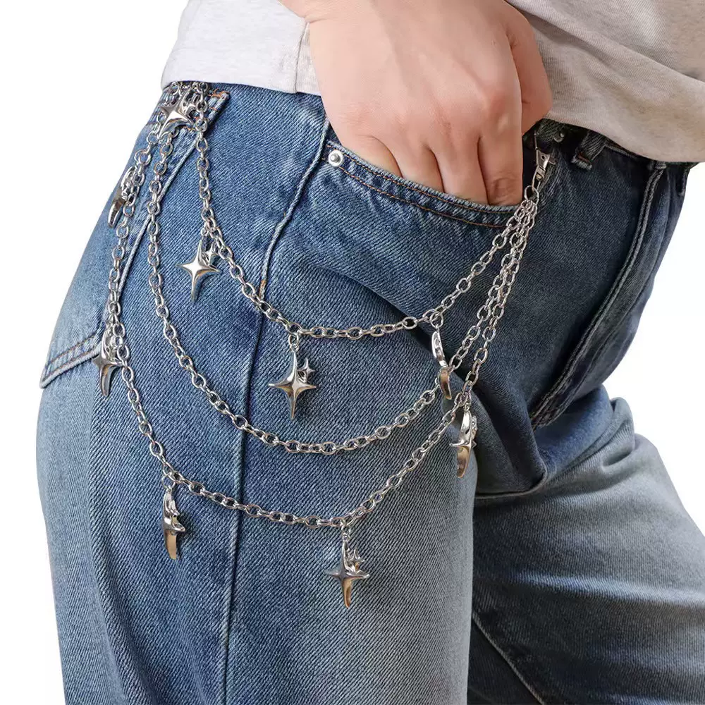 欧美网红嘻哈金属腰链个性潮流牛仔裤腰部挂链街头朋克风时尚裤链