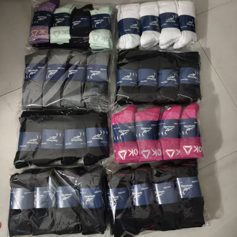 Cross-Border Trade 3-Pack High-Tube Mid-Tube Reebok Cotton Socks Long-Tube Casual Sports Towel Bottom Socks for Men and Women