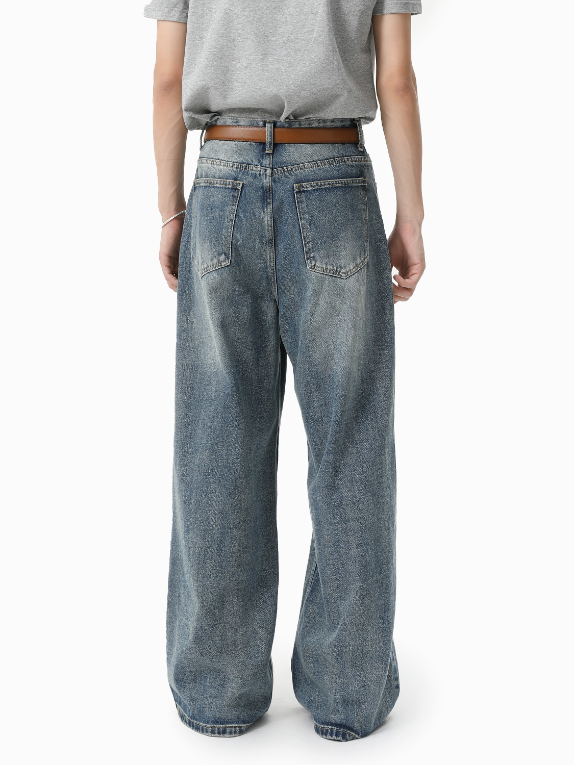 MTLCLOTHES Hombres| Coreano cleanfit recto colgando sensación de piernas anchas con pantalones vaqueros lavados con agua