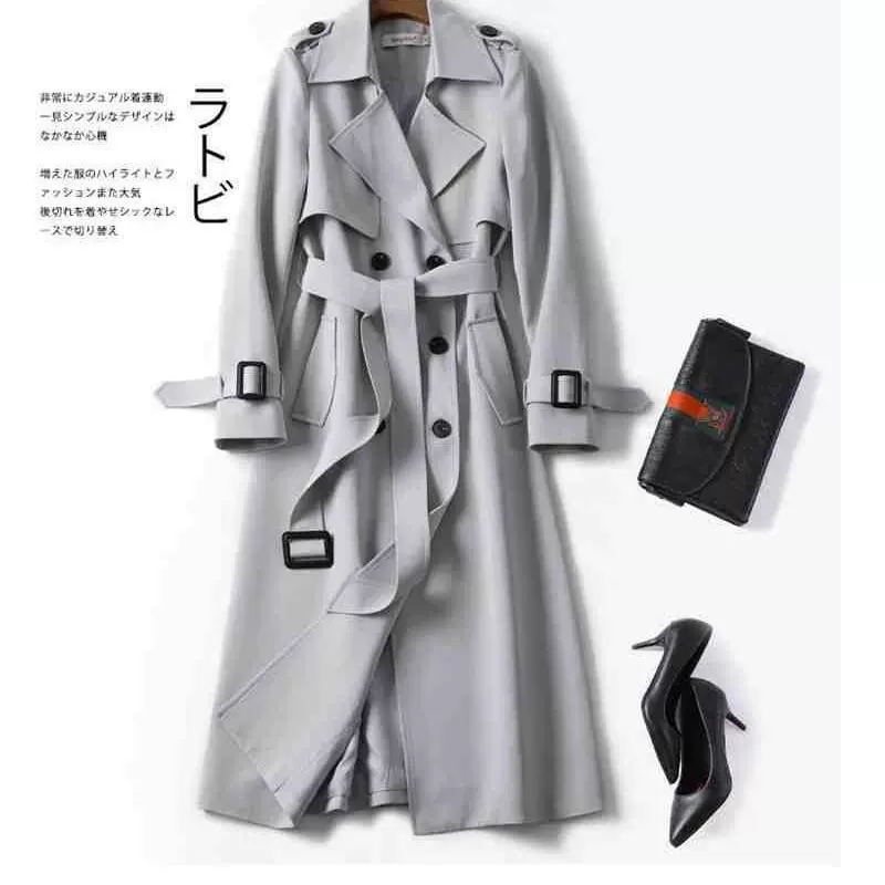 Черное длинное осеннее trench coat, середина длины, корейский стиль, для подростков, британский стиль