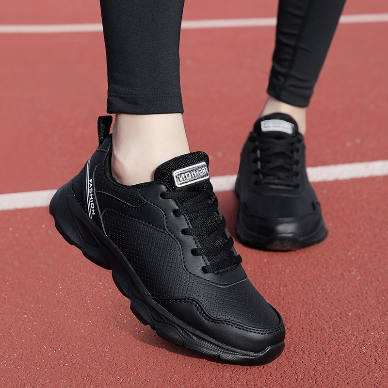 Women's Shoes sneaker Spring and Autumn Leather Lightweight Running Shoes Black Soft-soled Casual Travel Shoes for Women