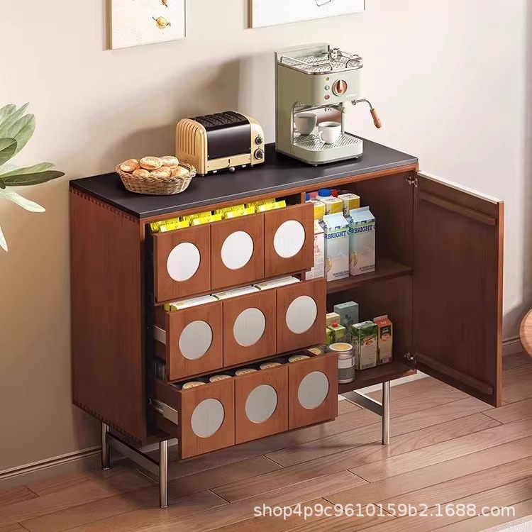 Gabinete de comedor retro estilo medieval madera sólida tablero de roca armario de entrada sala de estar casera armario de té almacenamiento armario de almacenamiento