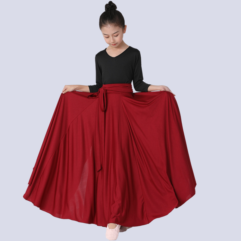 儿童舞蹈练习裙藏族舞蹈服女童半身裙大摆裙民族演出服蒙族舞蹈裙