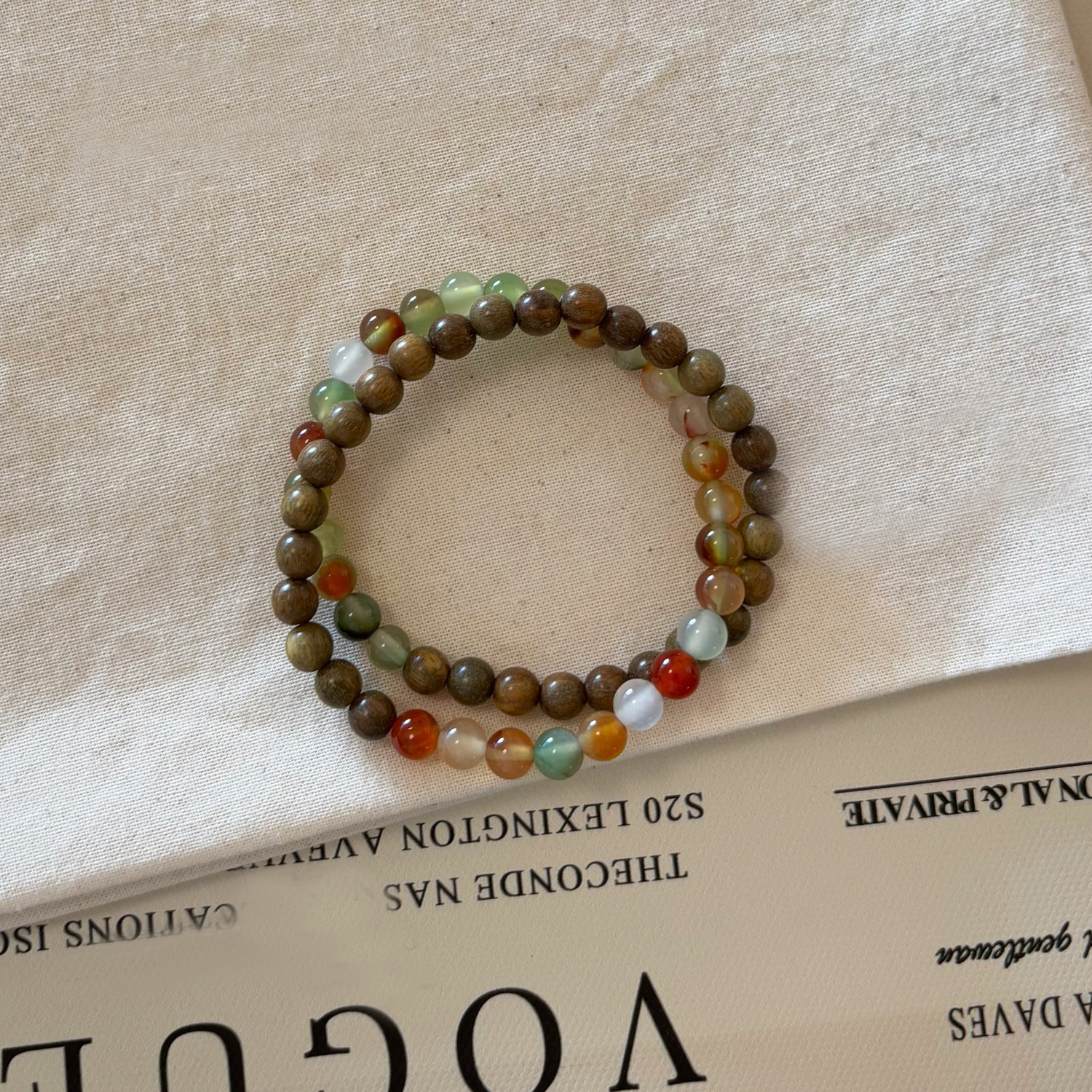 Organic agate retro ethnic beaded bracelet green sandalwood