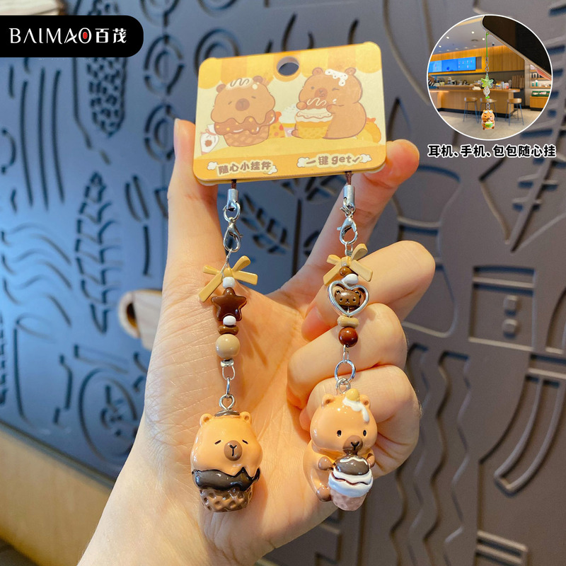 Baimao オリジナルミニ木彫りスタイルニャーニャーキーホルダーかわいい樹脂小さな鼻カップル携帯電話チェーンスクールバッグペンダント|undefined