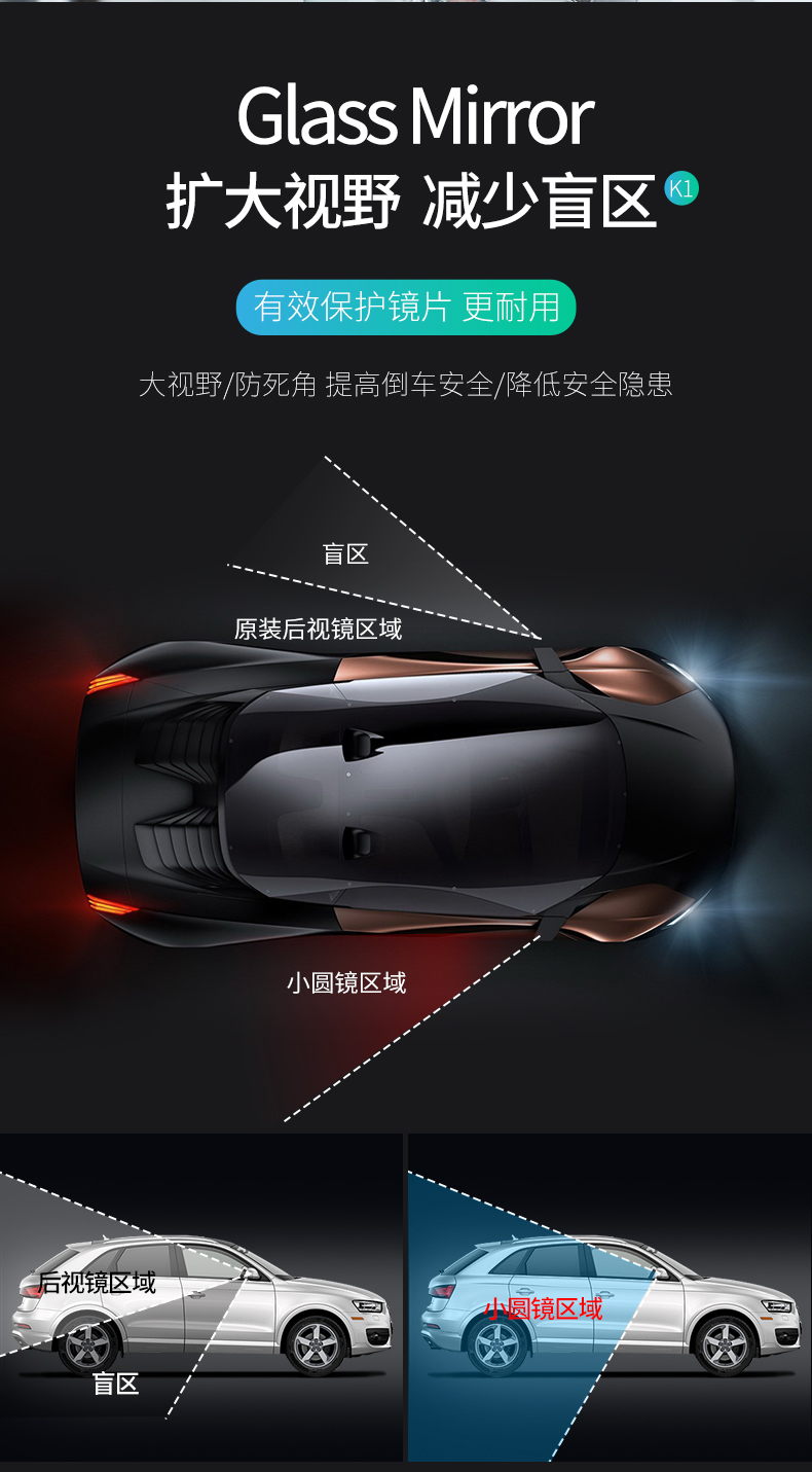 Car blind spot mirror 360-degree adjustable rearview mirror ultra-clear auxiliary for front and rear tires, multi-functional blind spot reversing mirror