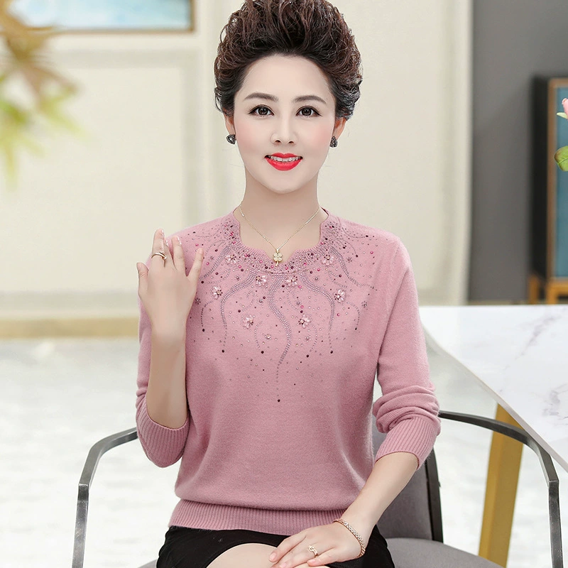 Вязаная осенняя одежда для мам, пальто, удобрение, увеличивает женщин среднего возраста, утолщенный на флисовой подкладке, весна и осень, базовый свитер, свитер