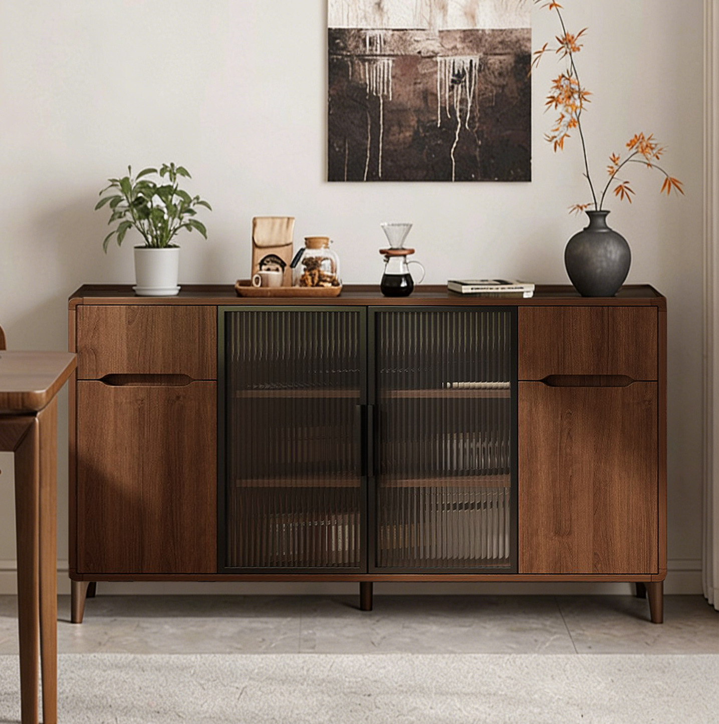 Solid Wood Sideboard Integrated Wall-Mounted Cabinet, Tea Cabinet, Antique-Style Storage Cabinet, Home Living Room Storage Cabinet