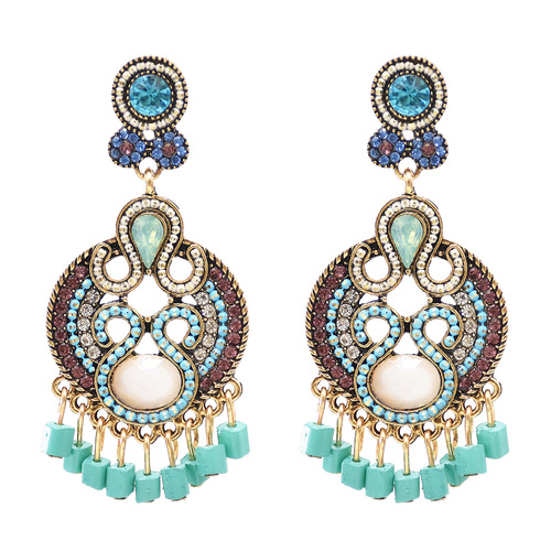 Retro Exotic Ethnic Style Bohemian Necklace Women's Earrings Set Travel Photo Pendant Forehead Jewelry Wholesale