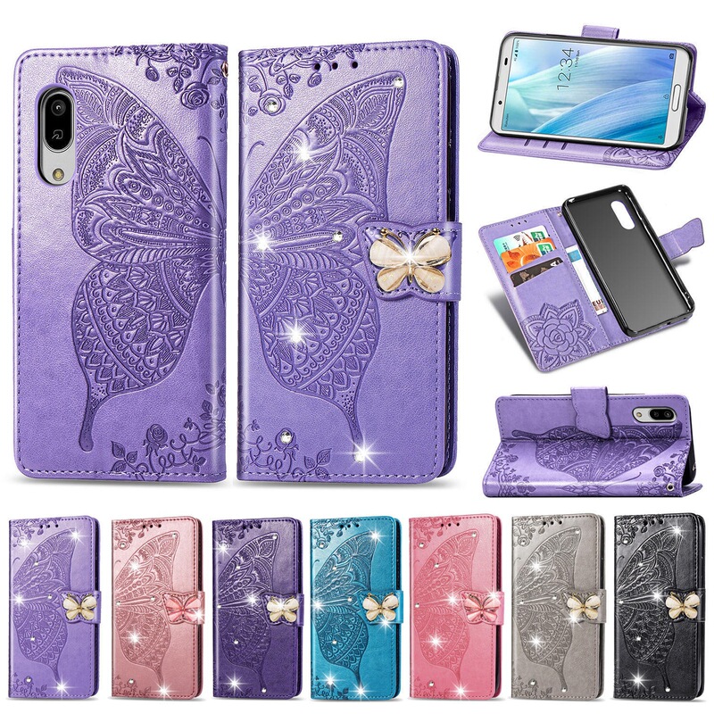 For Sharp AQUOS Sense6 Phone Case Sony Xperia1 IV Embossed Butterfly Point Drill Card Leather Case