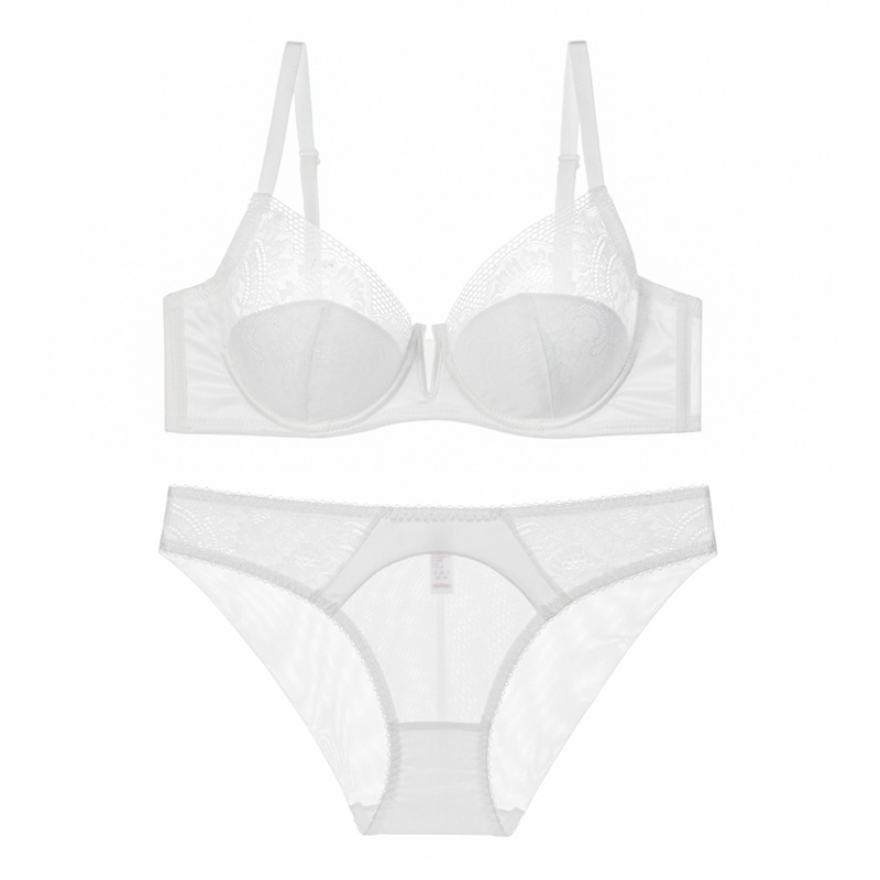 Estilo francés chica delgada taza pura deseo ropa interior push up sexy encaje sujetador traje pequeño pecho especial media taza superior sujetador