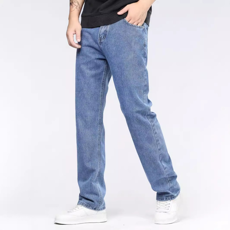 Autumn and Winter Thick Business Jeans Men's high quality Casual Slim-fit Straight Stretch Green Middle-aged All-match Long Pants