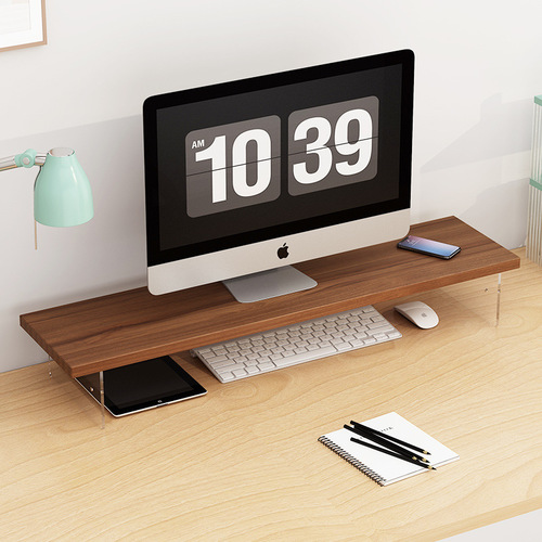Acrylic floating computer desk riser, monitor stand, office desk storage and display shelf