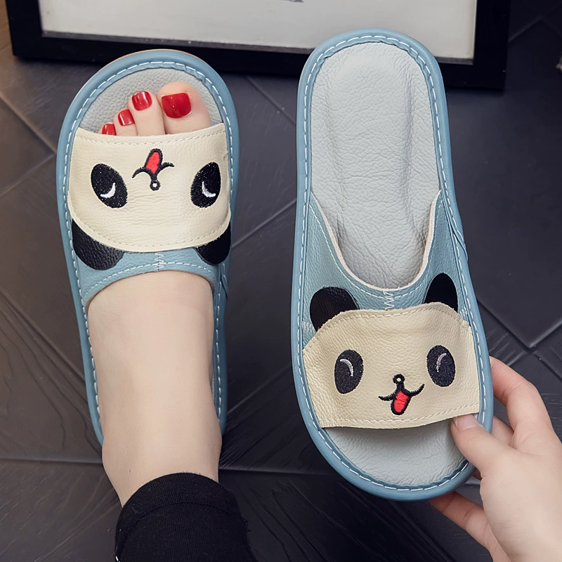 Детские летние домашние сандалии и тапочки из воловьей кожи с героями мультфильмов, нескользящий домашний Бамбуковый Коврик для семьи из трех человек