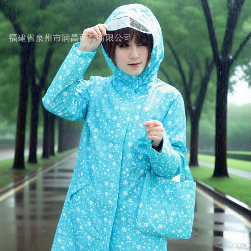 One-Piece Outdoor Hiking Long Raincoat Snowflake Thin Rainproof Adult Lightweight Loose Hooded Lightweight