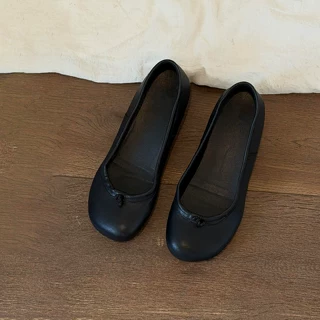 羊皮版~内增高简约复古芭蕾舞鞋女一脚蹬浅口小皮鞋圆头通勤单鞋