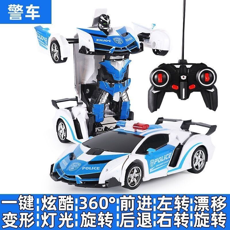 跨境一键变形遥控汽车儿童赛车模型男孩警车变形机器人玩具车批发|undefined