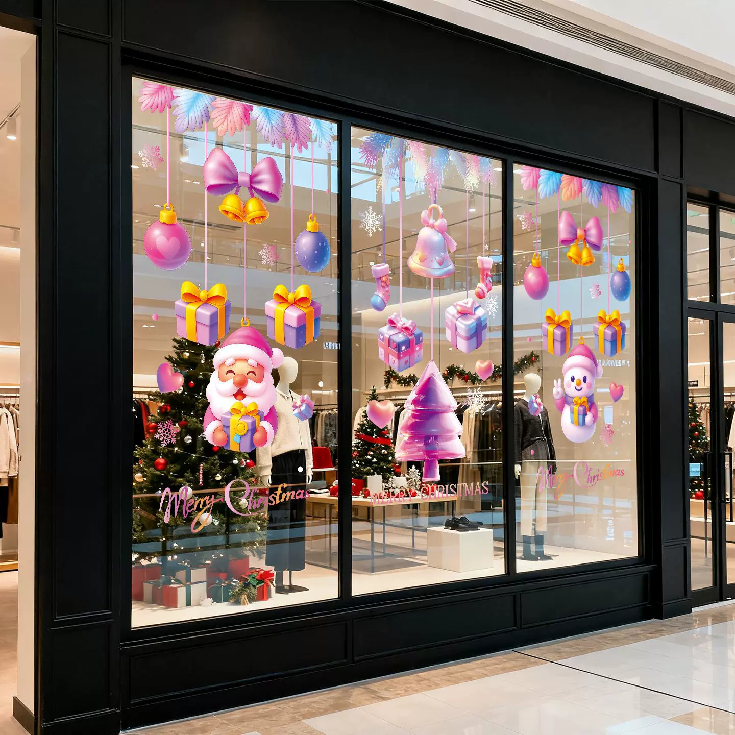 2026新款圣诞节装饰玻璃贴纸炫彩圣诞树墙贴氛围静电窗贴