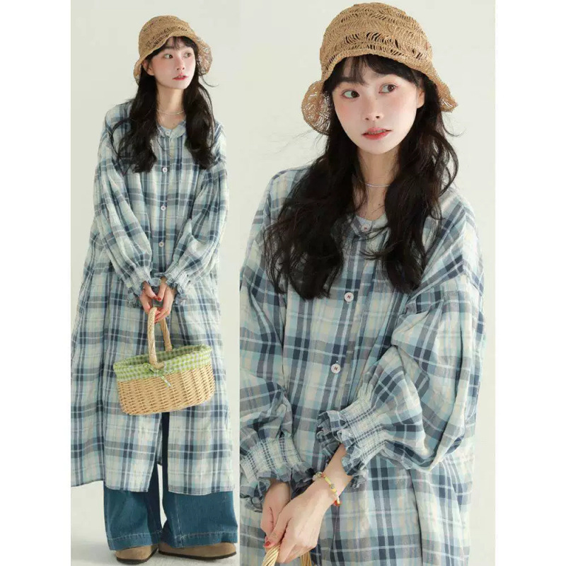 2026 Autumn New Plaid Stand Collar Shirt Pure Cotton Dress Elegant Waist-Slimming Flared Sleeve Long Dress 2026 Autumn New Plaid Stand Collar Shirt Pure Cotton Dress Elegant Waist-Slimming Flared Sleeve Long Dress