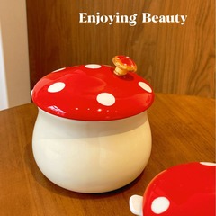 キノコ豚油缶家庭用セラミック缶食品級唐辛子油缶豚油貯蔵缶スプーン付きキッチン調味料缶