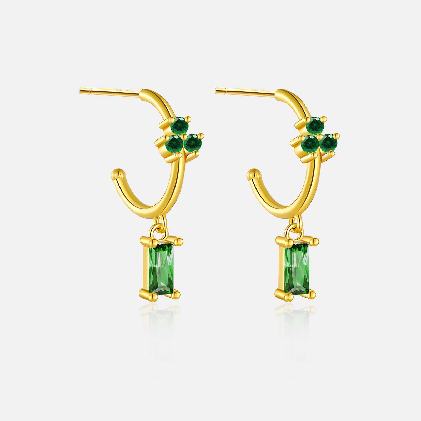 925 Sterling Silver Ear Needle Material 1 Pair 18K Gold Plated 925 Sterling Silver Zircon C Shape Rectangle Drop Earrings
