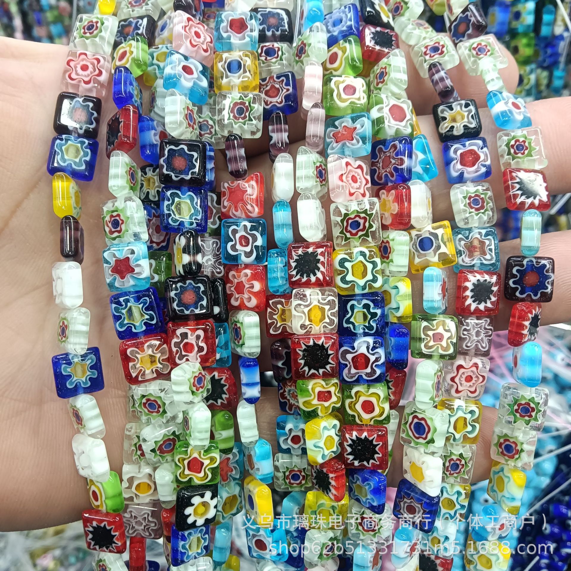 Single Flower Square Mixed Color Thousand-Flower Glass Spacer Beads, Multiple Sizes Available, Glass Loose Beads DIY Jewelry Accessories Wholesale