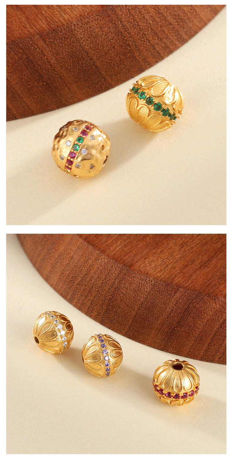 925 Ancient Silver Gold-Plated Dragonfly Eye Spacer Beads Inlaid with Red and Green Diamonds Spacer Beads DIY Handmade Beaded Rope Jewelry Accessories